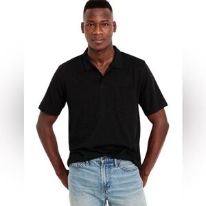 Old Navy Men's Black Polo Shirt Classic Fit Slub-Knit Polo Blackjack Size L
